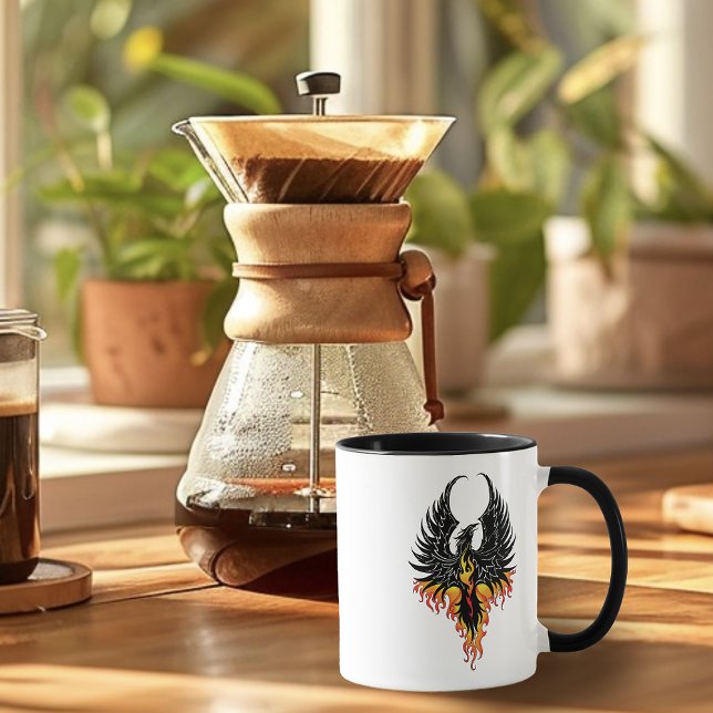 Fiery Phoenix Rising Firebird Black Tribal Flames Mug (Creator Uploaded)