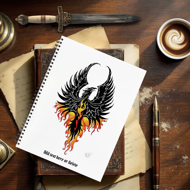 Fiery Phoenix Rising Firebird Black Tribal Flames Notebook (Creator Uploaded)