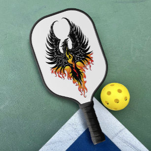 Fiery Phoenix Rising Firebird Black Tribal Flames Pickleball Paddle
