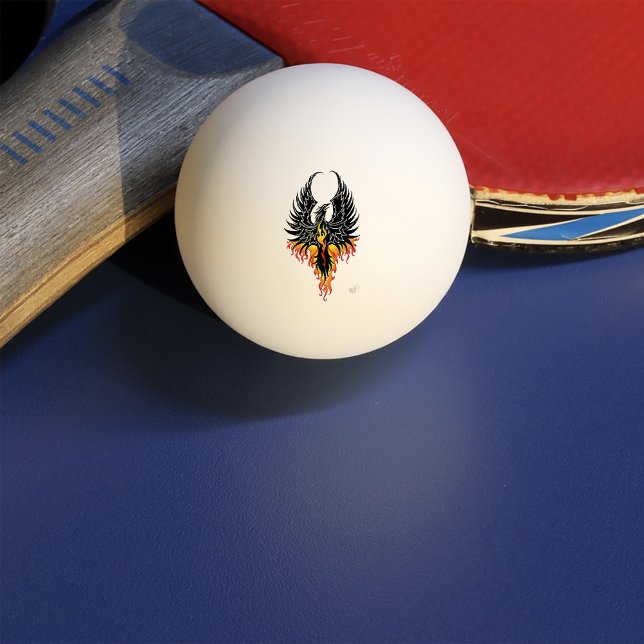 Fiery Phoenix Rising Firebird Black Tribal Flames Ping Pong Ball (Creator Uploaded)