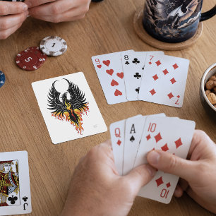 Fiery Phoenix Rising Firebird Black Tribal Flames Playing Cards