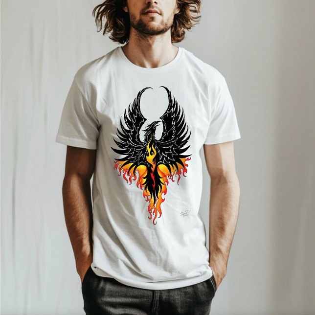 Fiery Phoenix Rising Firebird Black Tribal Flames T-Shirt (Creator Uploaded)