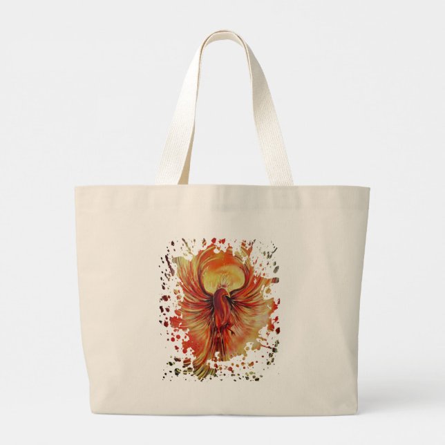 Fiery Phoenix Rising Flame Art Bold Mythical Large Tote Bag (Back)