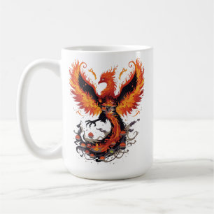 Fiery Phoenix Rising with Lotus Flowers Coffee Mug