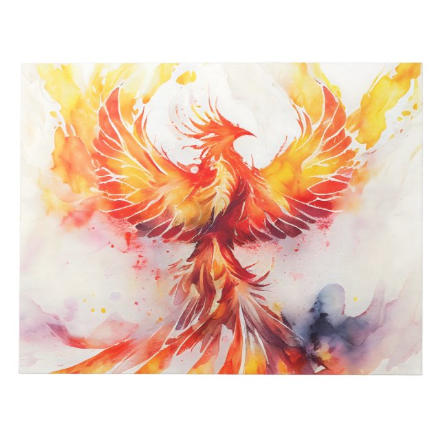 Fiery Phoenix Spreading it's Wings Watercolor Art Notepad (Front)