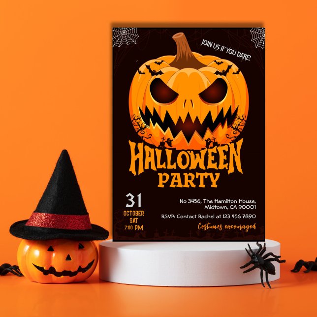 Fiery Pumpkin Jack o lantern bats Spooky Halloween Invitation (Creator Uploaded)