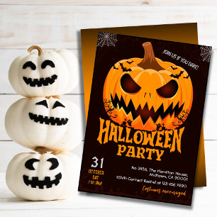 Fiery Pumpkin Jack o lantern bats Spooky Halloween Invitation