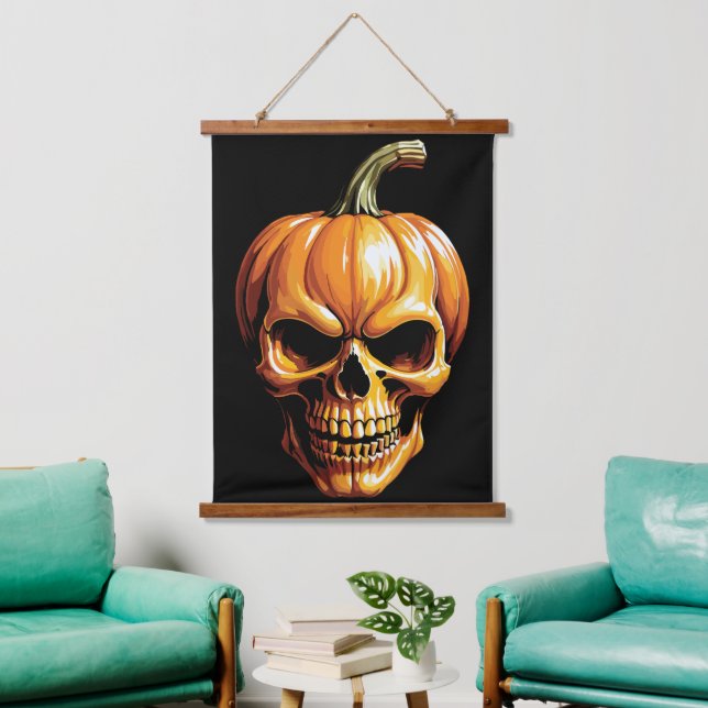 Fiery Pumpkin Skull for Halloween Hanging Tapestry (Living Room)