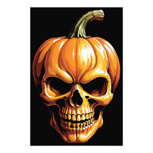 Fiery Pumpkin Skull for Halloween Photo Print