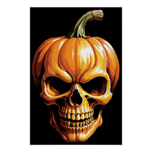 Fiery Pumpkin Skull for Halloween Poster