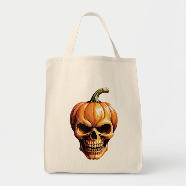 Fiery Pumpkin Skull for Halloween Tote Bag (Front)