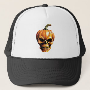 Fiery Pumpkin Skull for Halloween Trucker Hat