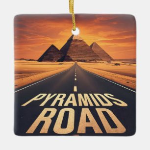 Fiery Pyramids Road Egypt Desert Art Ceramic Ornament