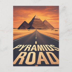 Fiery Pyramids Road Egypt Desert Art Postcard
