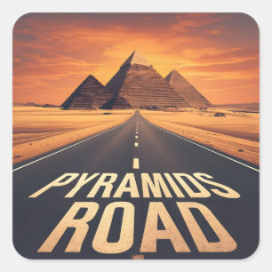 Fiery Pyramids Road Egypt Desert Art Square Sticker