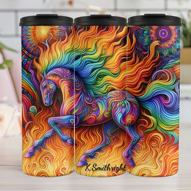Fiery Rainbow Horse Psychedelic Fantasy Thermal Tumbler (Creator Uploaded)