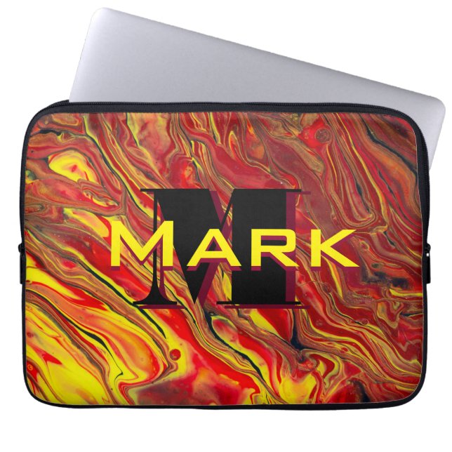 Fiery Red Acrylic Flow Art Laptop Sleeve (Front)