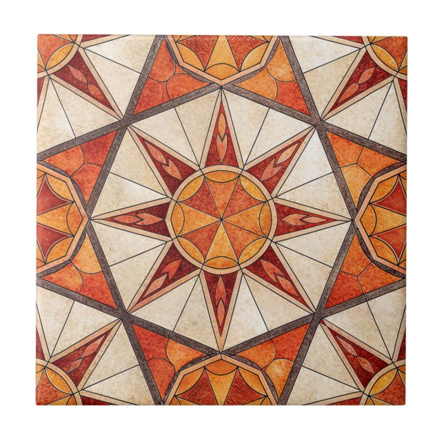 Fiery Red and Orange Starburst - Geometric Mosaic Ceramic Tile (Front)