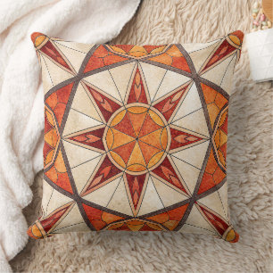 Fiery Red and Orange Starburst - Geometric Mosaic Cushion