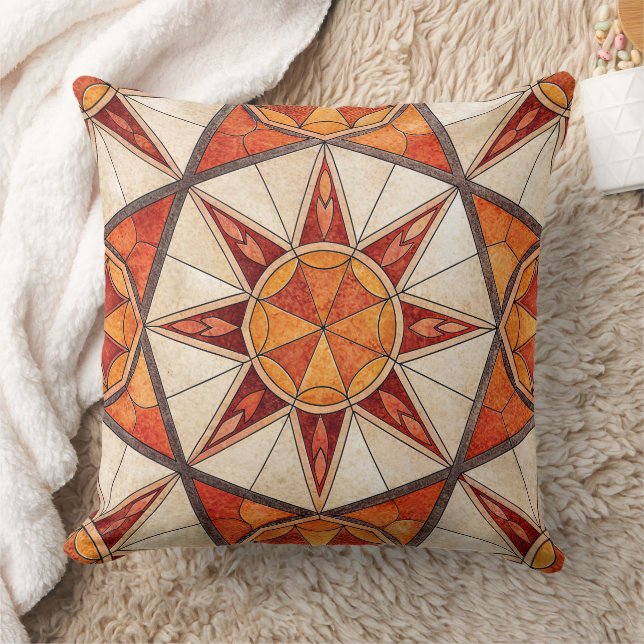 Fiery Red and Orange Starburst - Geometric Mosaic Cushion (Blanket)