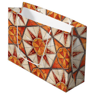 Fiery Red and Orange Starburst - Geometric Mosaic Large Gift Bag
