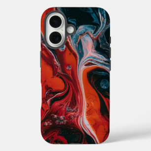 Fiery Red & Black Abstract Fluid iPhone 16 Case