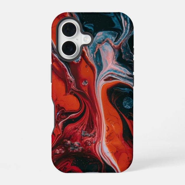 Fiery Red & Black Abstract Fluid iPhone 16 Case (Back)