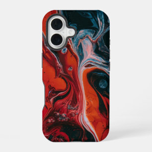Fiery Red & Black Abstract Fluid iPhone 16 Case
