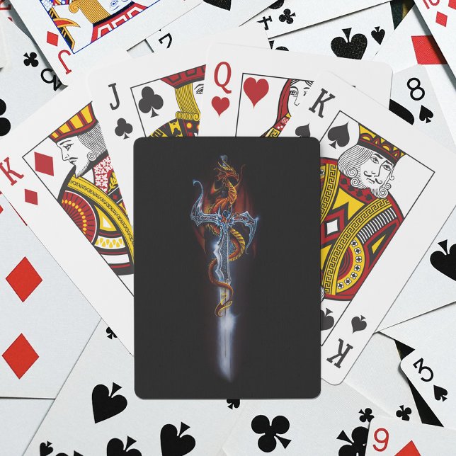Fiery Red Fantasy Dragon Silver Sword Painting Playing Cards (Creator Uploaded)