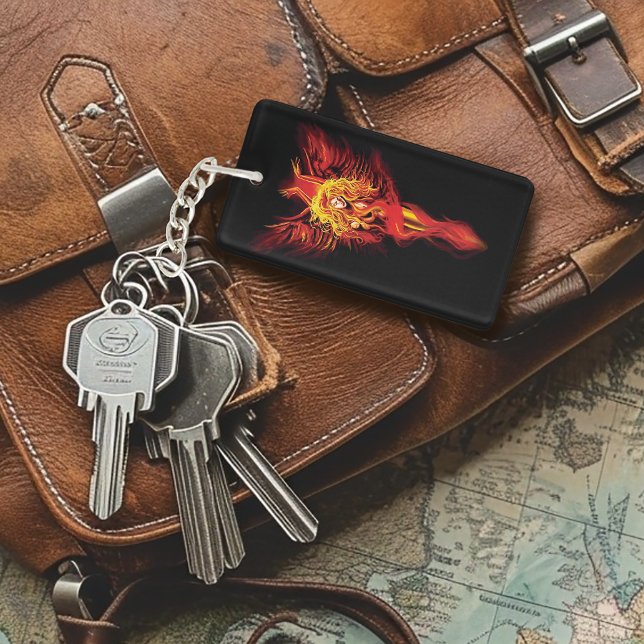 Fiery Red Fantasy Phoenix Woman Black Key Ring (Creator Uploaded)