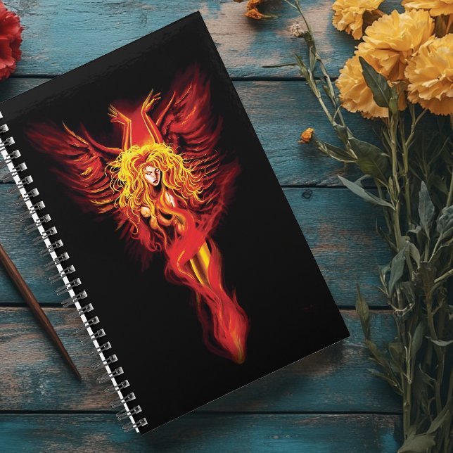 Fiery Red Fantasy Phoenix Woman Black Planner (Creator Uploaded)
