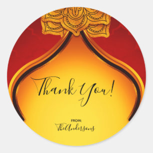 Fiery Red Gold Royal Indian Arabian Party Favour Classic Round Sticker