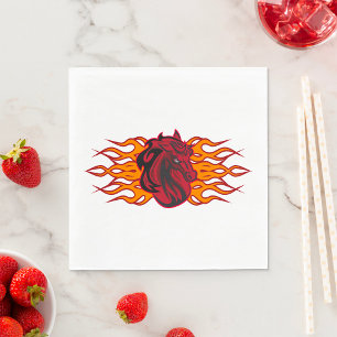 Fiery Red Horse Head with Flames Napkin