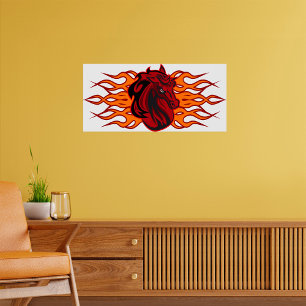 Fiery Red Horse Head with Flames Poster