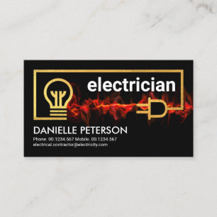 Fiery Red Lightning Powers Electrical Wiring Business Card
