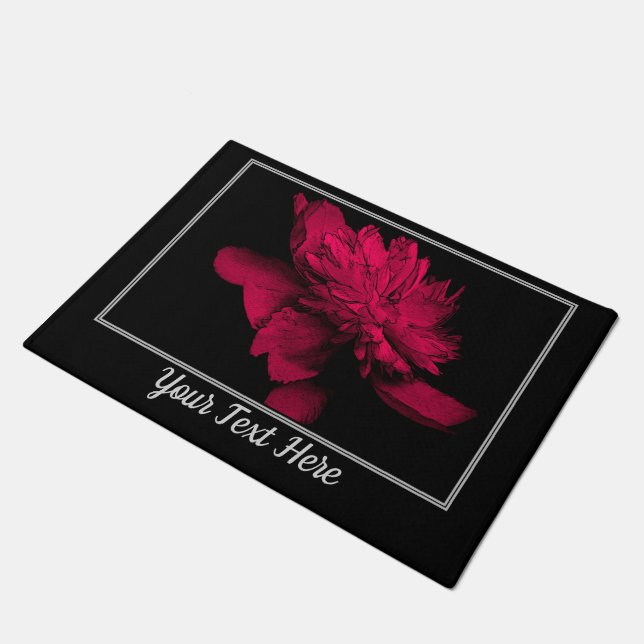 Fiery Red Peony Flower Personalised  Doormat (Angled)