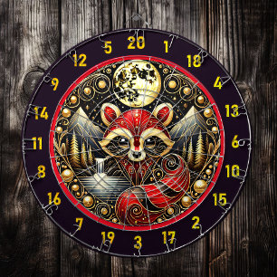 Fiery Red Racoon Under Starry Sky Dartboard