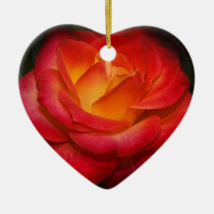 Fiery Red Rose Ceramic Ornament
