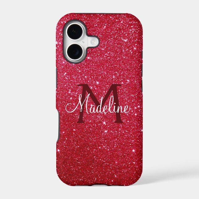  Fiery Red Sparkling Glitter Monogrammed  (Back)