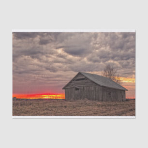 Fiery Red Sunrise Teasing an Isolated Barn Tissue Paper