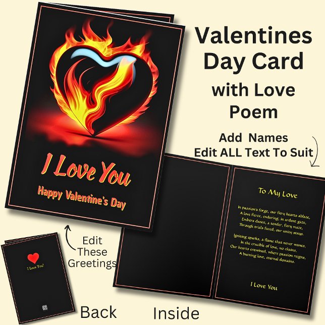Fiery Red Valentine Heart Love with Poem Card (Creator Uploaded)
