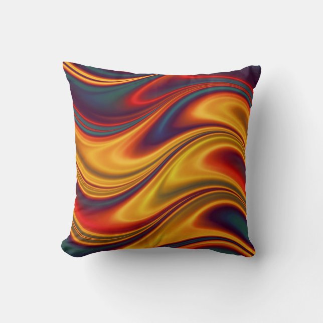 Fiery red yellow blue waves cushion (Front)