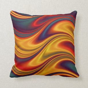 Fiery red yellow blue waves cushion