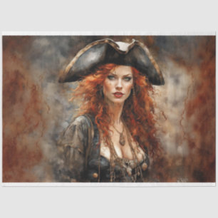 Fiery Redheaded Pirate Queen Decoupage  Tissue Paper