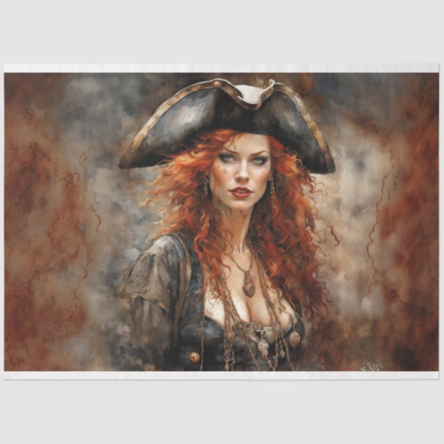 Fiery Redheaded Pirate Queen Decoupage  Tissue Paper (Front)