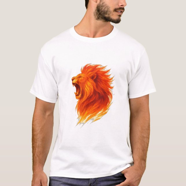 Fiery Roaring Lion Head Illustration T-Shirt (Front)