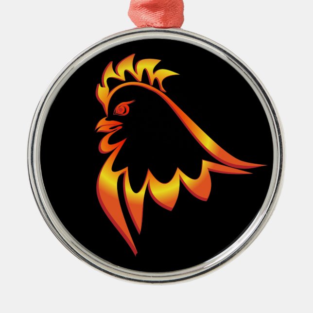 Fiery Rooster Metal Ornament (Front)
