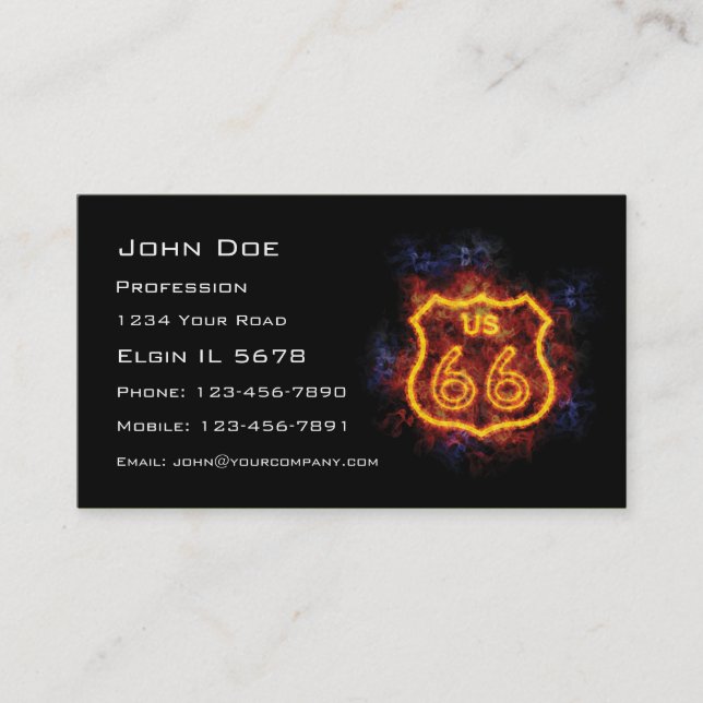 Fiery Route 66 Sign Business Card (Front)