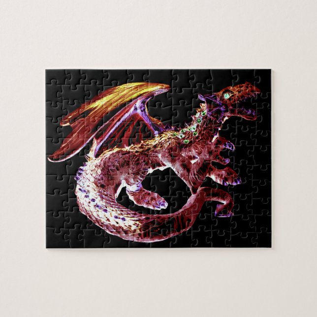 Fiery Ruby Crimson Dragon Mythical Challenge Vivid Jigsaw Puzzle (Horizontal)