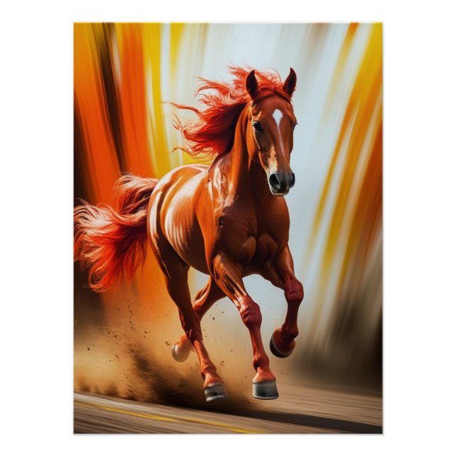 Fiery Running Horse – Dynamic Energy Art Poster (Front)